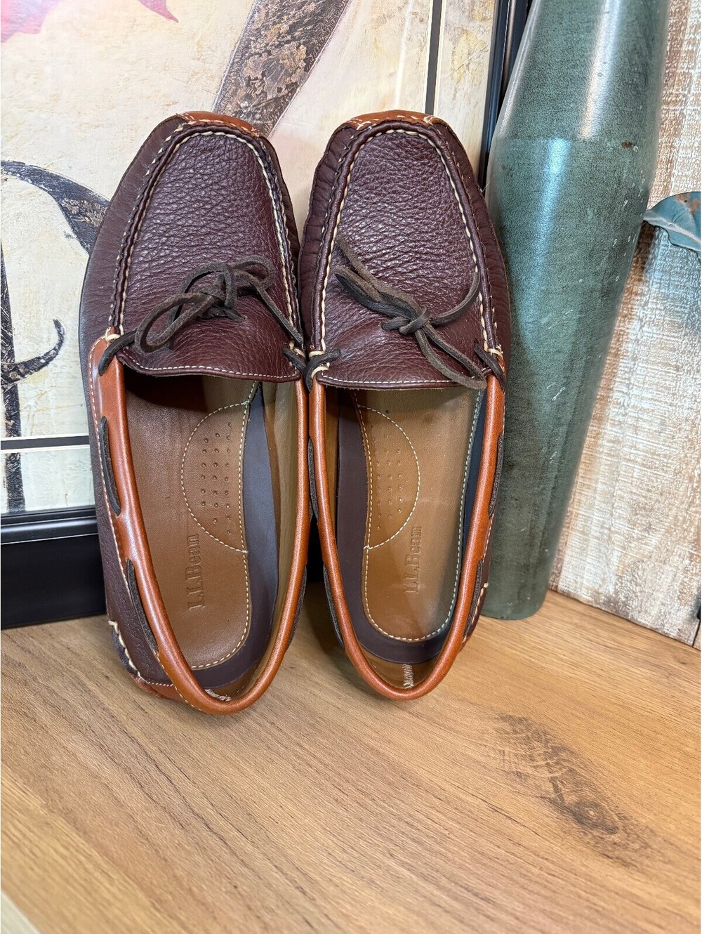 LL Bean Men's 8D Brown Leather Loafers Moccasin Style Shoes